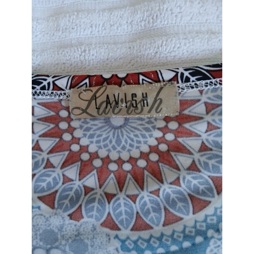 Lavish 2X Plus Size Boho Mandala Print Tunic Top Blue Multicolor Short Sleeve - Picture 14 of 15